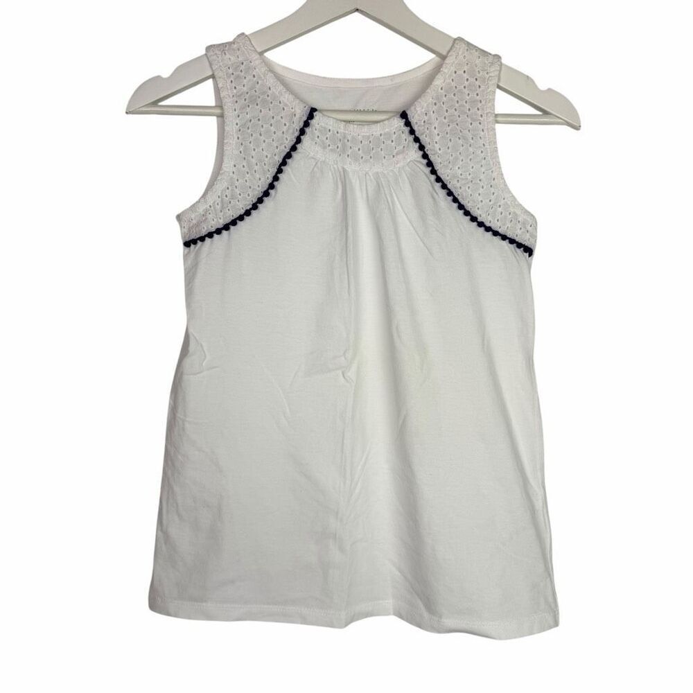 Garnet Hill Girls XL White Navy Sleeveless Top